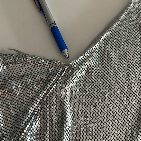 *DAMAGED* EXPRESS silver chainmail metal mesh halter Y2K disco party dress S #27 - Picture 11 of 14